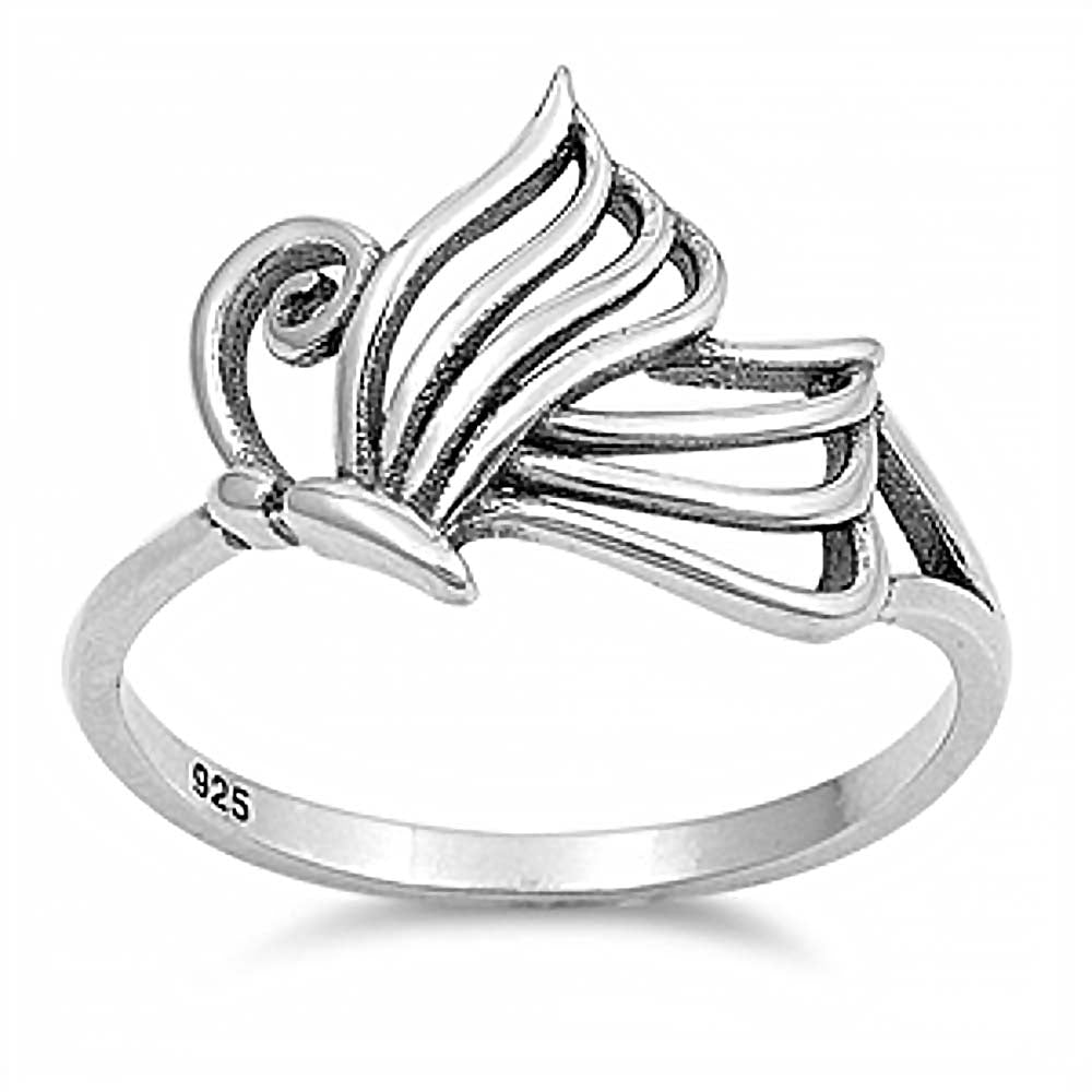 Sterling Silver Oxidize Butterfly Shaped Plain Rings, Face Height 10mm