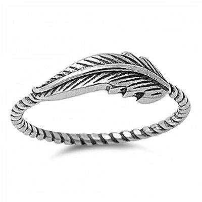 Sterling Silver Oxidized Rhodium Plated Fancy Leaf Design Twisted Rope Band Ring with Face Height of 6MM