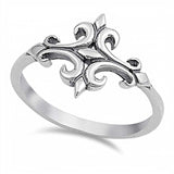Sterling Silver Fancy Fleur De Lis Cross Ring with Face Height of 13MM