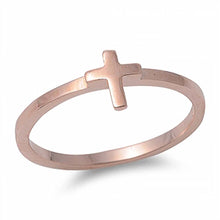 Load image into Gallery viewer, Sterling Silver Rose Gold Plated Plain Small Cross Design Ring with Face Height of 6MM