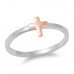 Sterling Silver Rhodium And Rose Gold Plated Cross Shaped Plain RingAnd Face Height 6mm