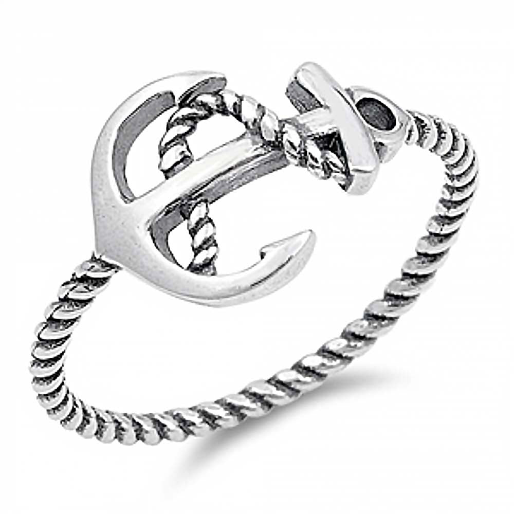 Sterling Silver Oxidize Anchor Shaped Plain RingsAnd Face Height 11mm