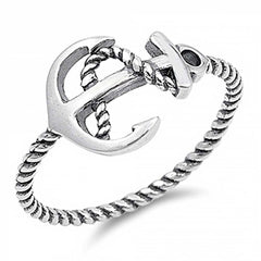 Sterling Silver Oxidize Anchor Shaped Plain RingsAnd Face Height 11mm