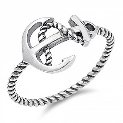 Sterling Silver Fancy Sideways Anchor Design Twisted Rope Band Ring with Face Height of 11MM