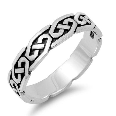 Sterling Silver with Black Oxidized Modish Celtic Knot Band Ring with Face Height of 5MM