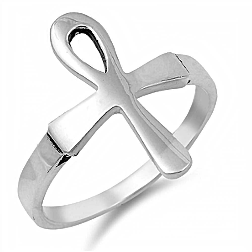 Sterling Silver Stylish Ankh Design Ring with Face Height of 20MM