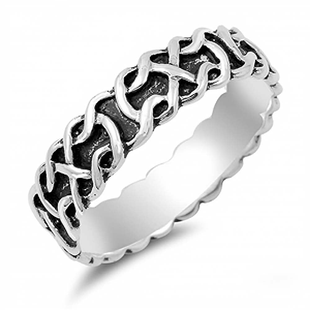 Sterling Silver with Black Oxidized Stylish Celtic Knot Band Ring with Face Height of 6MM