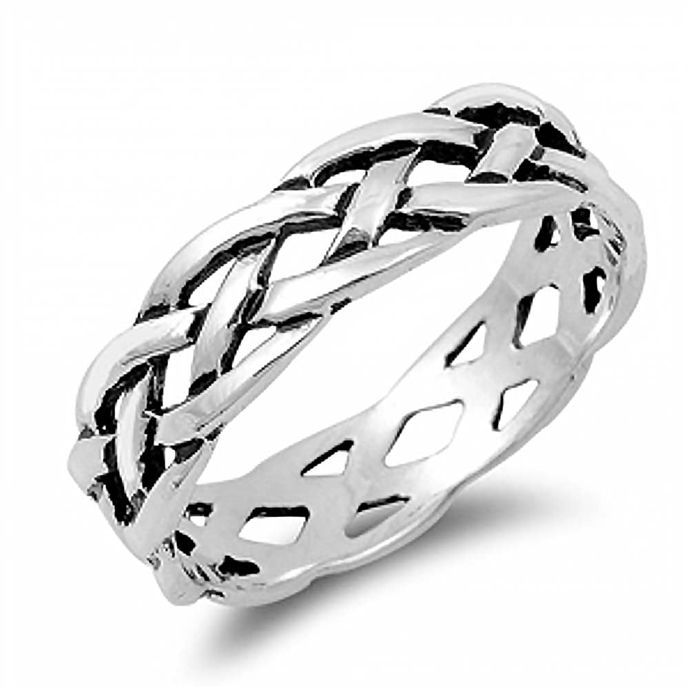 Sterling Silver Braided Band Ring with Ring Face Height of 6MM