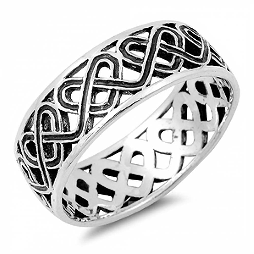Sterling Silver Fancy Multi Heart Celtic Knot Band Ring with Face Height of 7MM