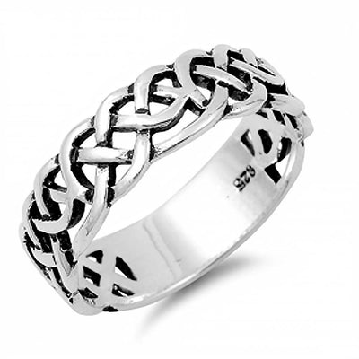 Sterling Silver Stylish Weaved Celtic Knot Band Ring with Face Height of 7MM