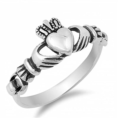 Sterling Silver Plain Claddagh Ring with Face Height of 9MM