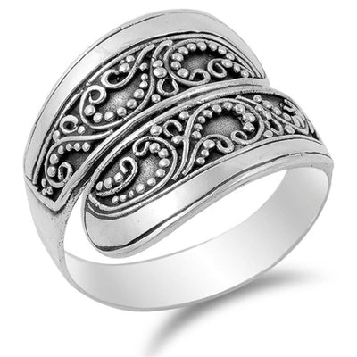 Sterling Silver Antique Style Bali Ring with Filigree Vine DesignAnd Face Height of 17MM