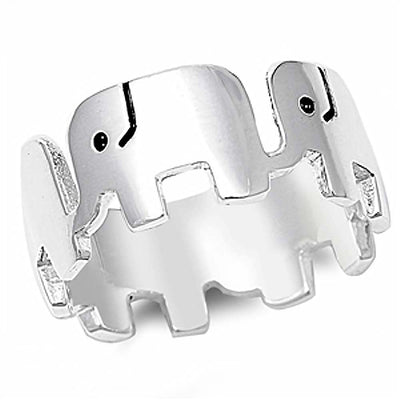 Sterling Silver Elephant Ring with Ring Face Height of 9MM