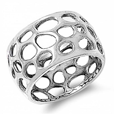 Sterling Silver Multi Open Cut Circle Design Wide Band Ring with Face Height of 13MM