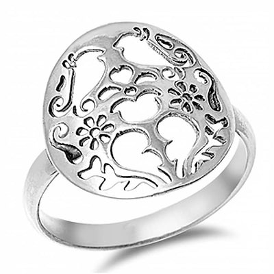 Sterling Silver Fancy Open Cut Filigree Flower Design Ring with Face Height of 18MM