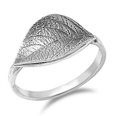 Sterling Silver Sideways Leaf Design Ring with Face Height of 11MM