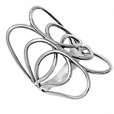 Sterling Silver Fancy Abstract Design Ring with Face Height of 35MM