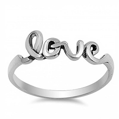 Sterling Silver Fancy Cursive Love Ring with Face Height of 7MM
