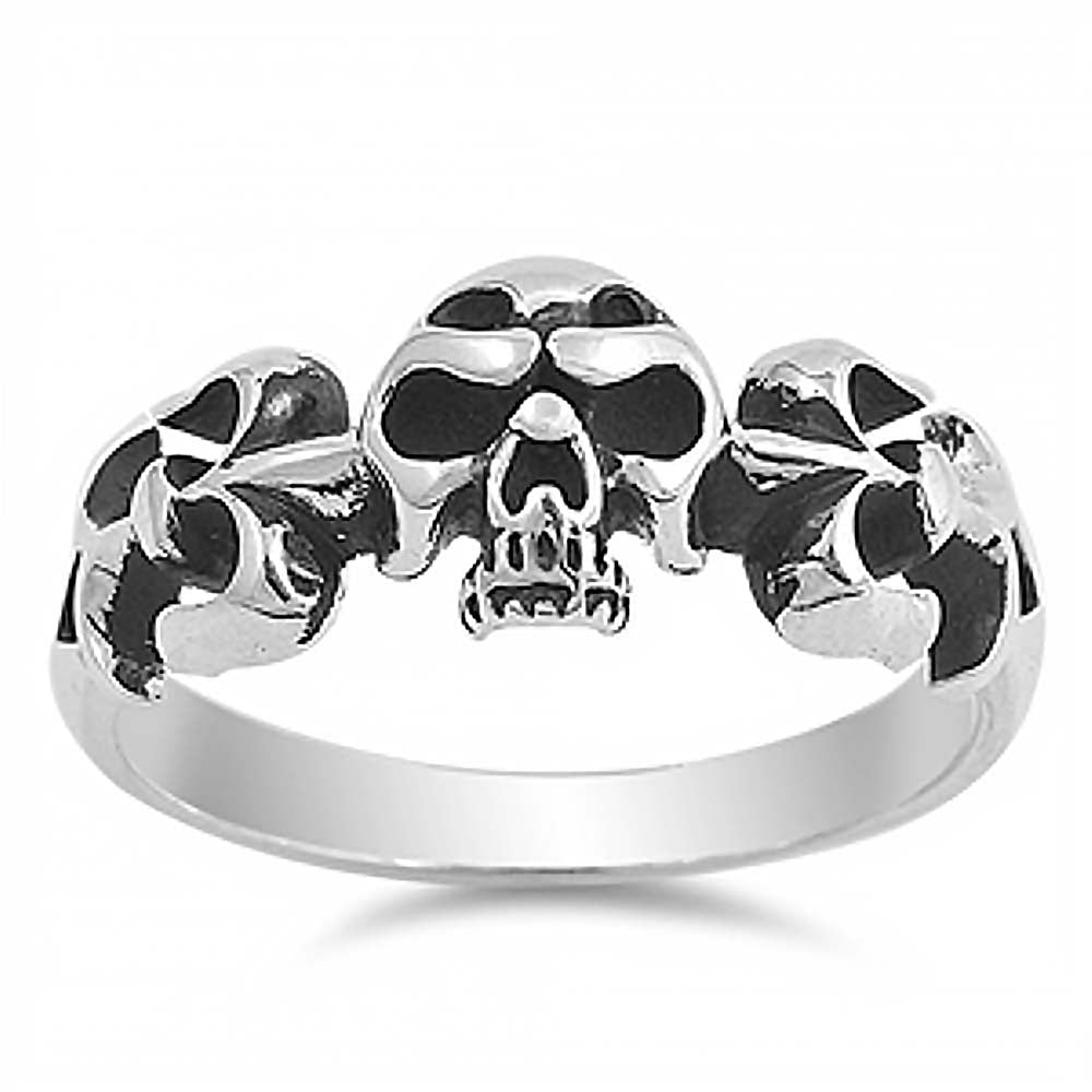 Sterling Silver Fancy Skull with Fleur De Lis RingAnd Face Height of 8MM