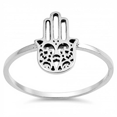 Sterling Silver Modish Hamsa Ring with Face Height of 13MM