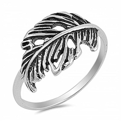 Sterling Silver Sideways Feather Ring with Face Height of 11MM