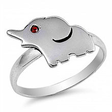 Load image into Gallery viewer, Sterling Silver Fancy Elephant with Garnet Cz Eye RingAnd Face Height of 11MM