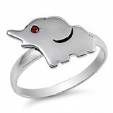 Sterling Silver Fancy Elephant with Garnet Cz Eye RingAnd Face Height of 11MM