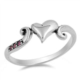 Sterling Silver Classy Wave Swirl Design Heart Ring with Synthetic Ruby StoneAnd Ring Face Height of 6MM