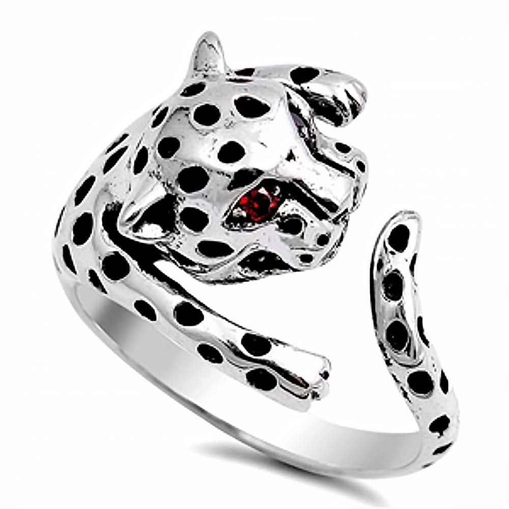 Sterling Silver Stylish Tiger with Garnet Cz Eyes Open RingAnd Face Height of 13MM