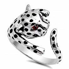 Load image into Gallery viewer, Sterling Silver Stylish Tiger with Garnet Cz Eyes Open RingAnd Face Height of 13MM