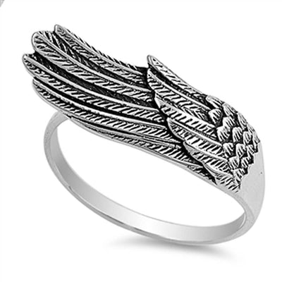 Sterling Silver Fancy Angel Wing Ring with Face Height of 8MM