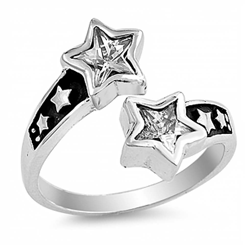 Sterling Silver Trendy Clear Cz Shooting Stars Ring with Face Height of 17MM