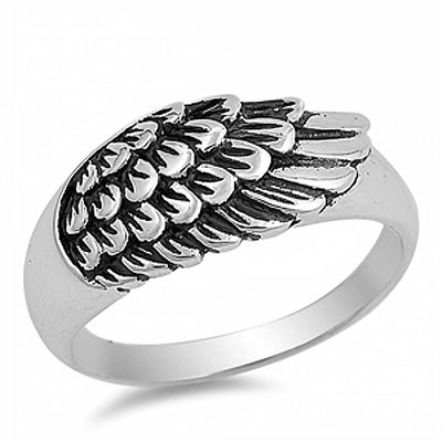Sterling Silver Trendy Angel Wing Ring with Face Height of 9MM