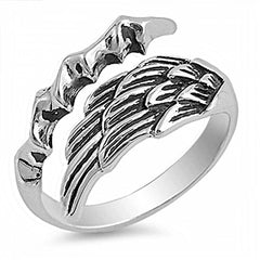 Sterling Silver Stylish Angel Wing with Eagle Claw RingAnd Face Height of 13MM