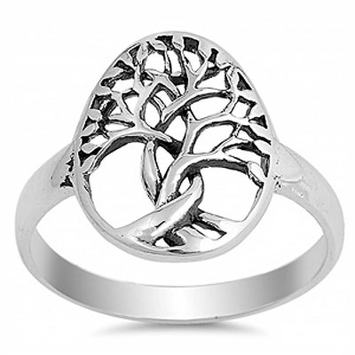 Sterling Silver Modish Tree of Life Ring with Face Height of 15MM