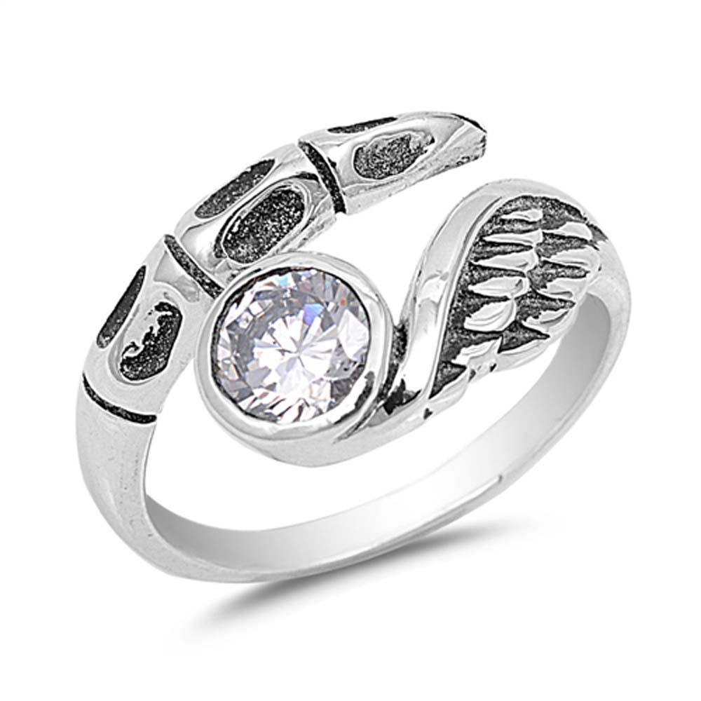 Sterling Silver Wing and Claw CZ Ring with Ring Face Height of 12MM