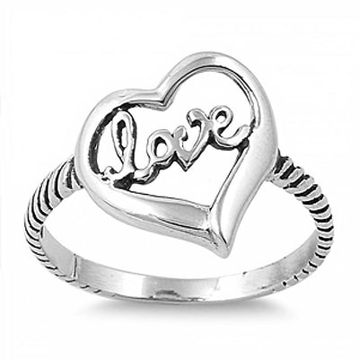 Sterling Silver Oxidized Heart And Love Shaped Plain RingsAnd Face Height 14mm