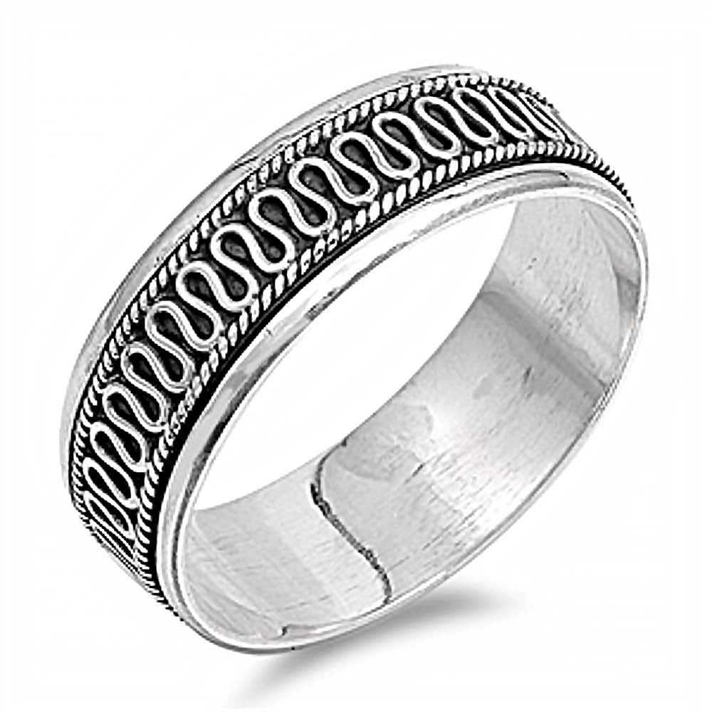 Sterling Silver Wave Design Spinner Ring with Ring Face Height of 7MM