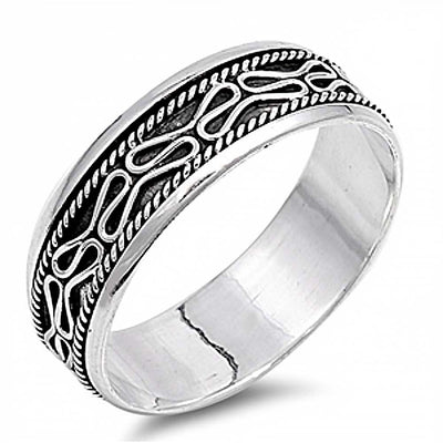 Sterling Silver Rolling Waves Design Spinner Ring with Ring Face Height of 7MM