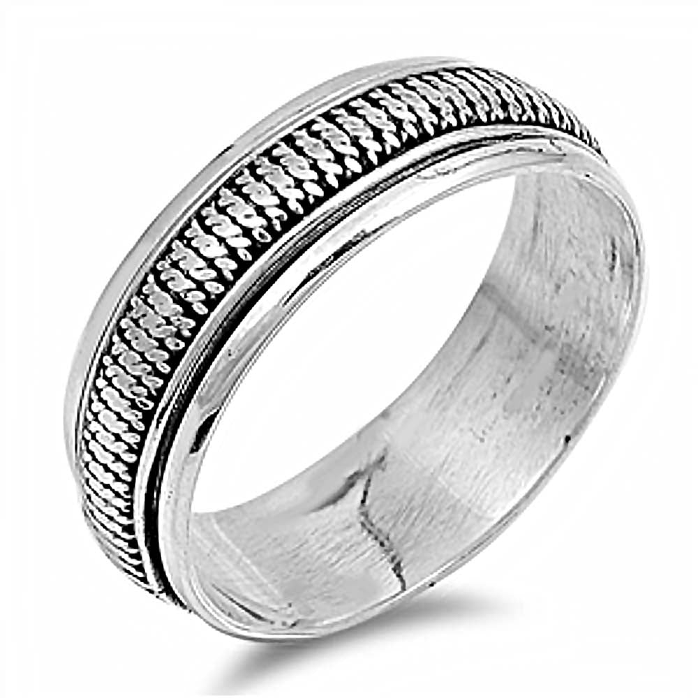 Sterling Silver Vertical Twisted Rope Design Spinner Ring with Ring Face Height of 6MM