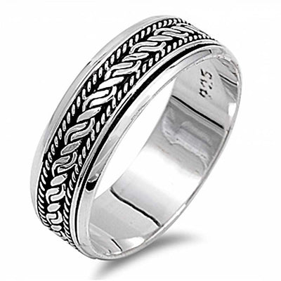 Sterling Silver Spinner Shaped Plain RingsAnd Face Height 7mm