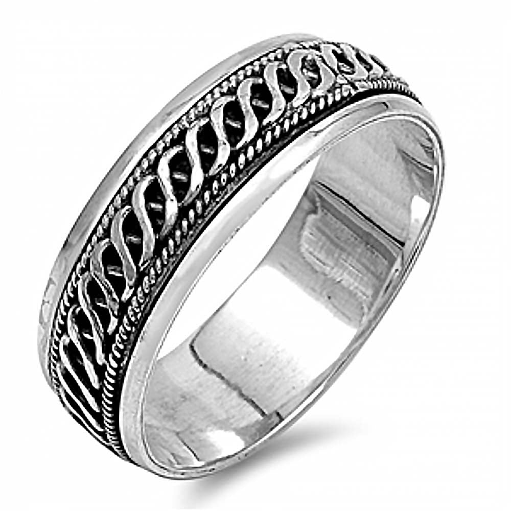 Sterling Silver Rope Design Spinner Ring with Ring Face Height of 7MM