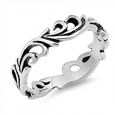 Sterling Silver Filigree Vine Band Ring with Face Height of 5MM