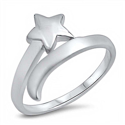 Sterling Silver Fancy Shooting Star Ring with Face Height of 13MM