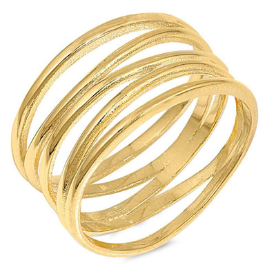 Sterling Silver Yellow Gold Plated Wrapped Shaped Plain RingsAnd Face Height 10mm