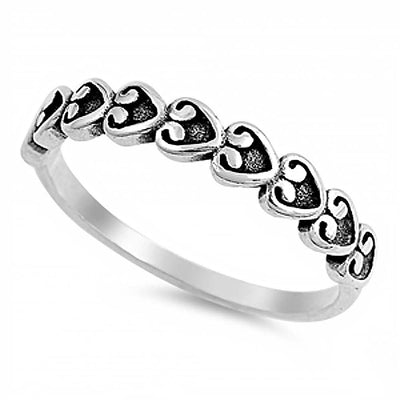 Sterling Silver Antique Style Multi Heart Ring with Face Height of 4MM