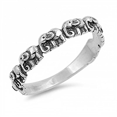 Sterling Silver Multi Elephant Bali Ring with Face Height of 4MM