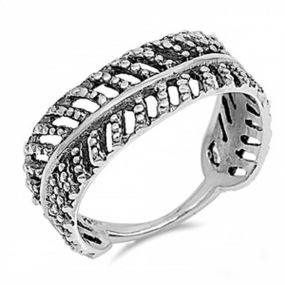 Sterling Silver Fancy Wheat Design Thick Band Ring with Face Height of 7MM
