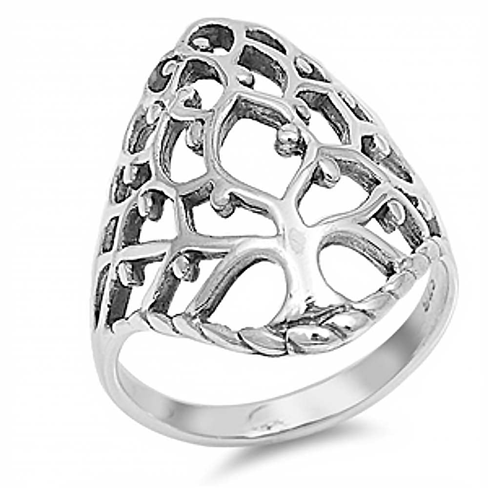 Sterling Silver Fancy Filigree Design Cigar Band Ring with Face Height of 23MM