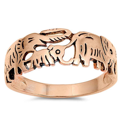 Sterlin Silver Rose Gold Fancy Marching Elephansts Band RingAnd Face Height 8 mm